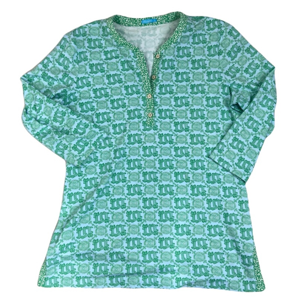 J. McLaughlin blue Asian oriental print top/ tunic. Size XL - Picture 1 of 9